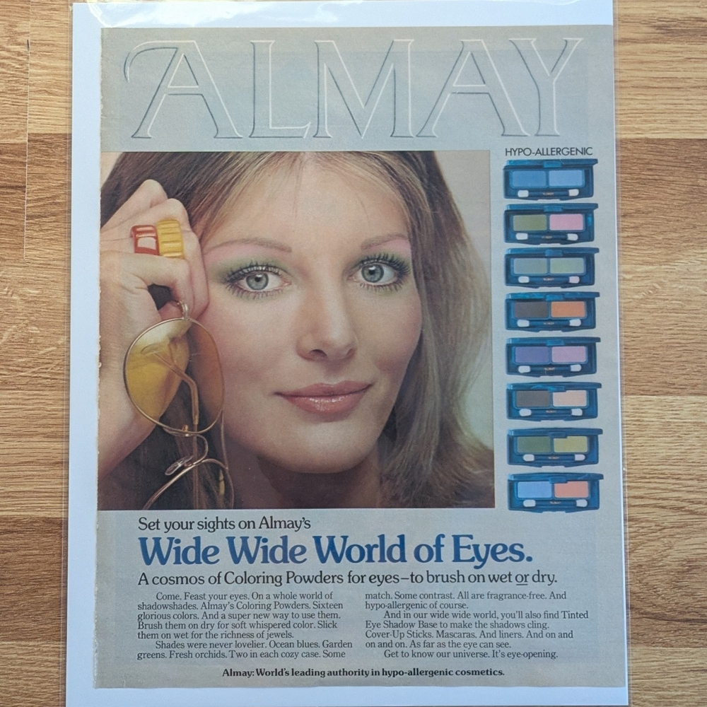 Almay 1972 Seventeen Magazine Vintage Ad, Retro Wall Hanging Collectible, Makeup